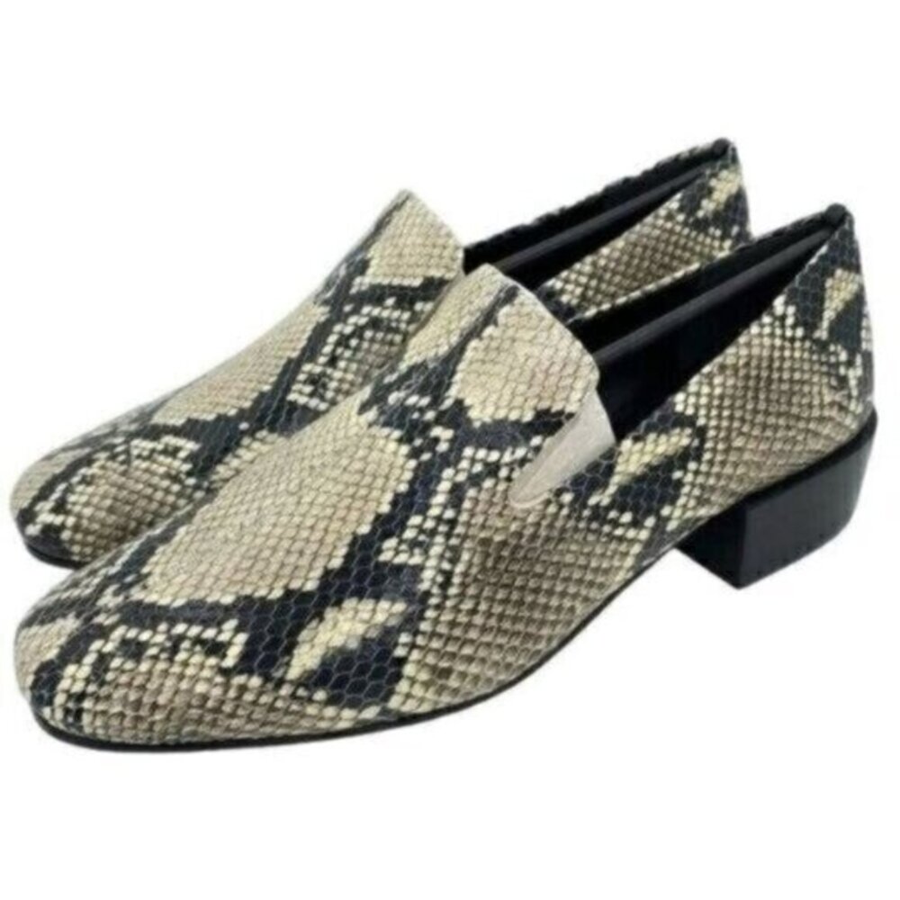 Via Spiga Women’s Baudelaire Square Toe Snakeskin Embossed Leather Loafers